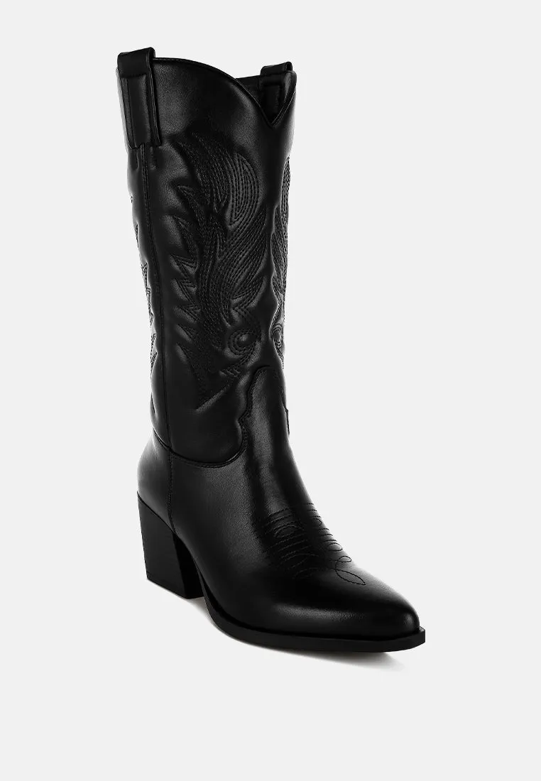 Faux Leather Long Cowboy Boots By RAG