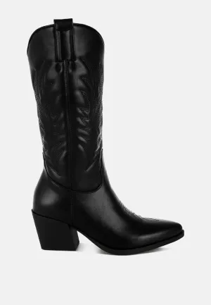 Faux Leather Long Cowboy Boots By RAG