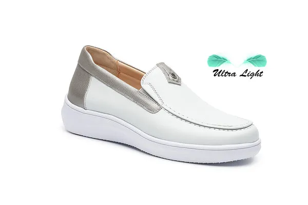 G Comfort 25292-1 White & Titanium/Bronze Slip On Moccasins