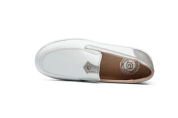 G Comfort 25292-1 White & Titanium/Bronze Slip On Moccasins