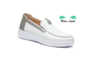 G Comfort 25292-1 White & Titanium/Bronze Slip On Moccasins