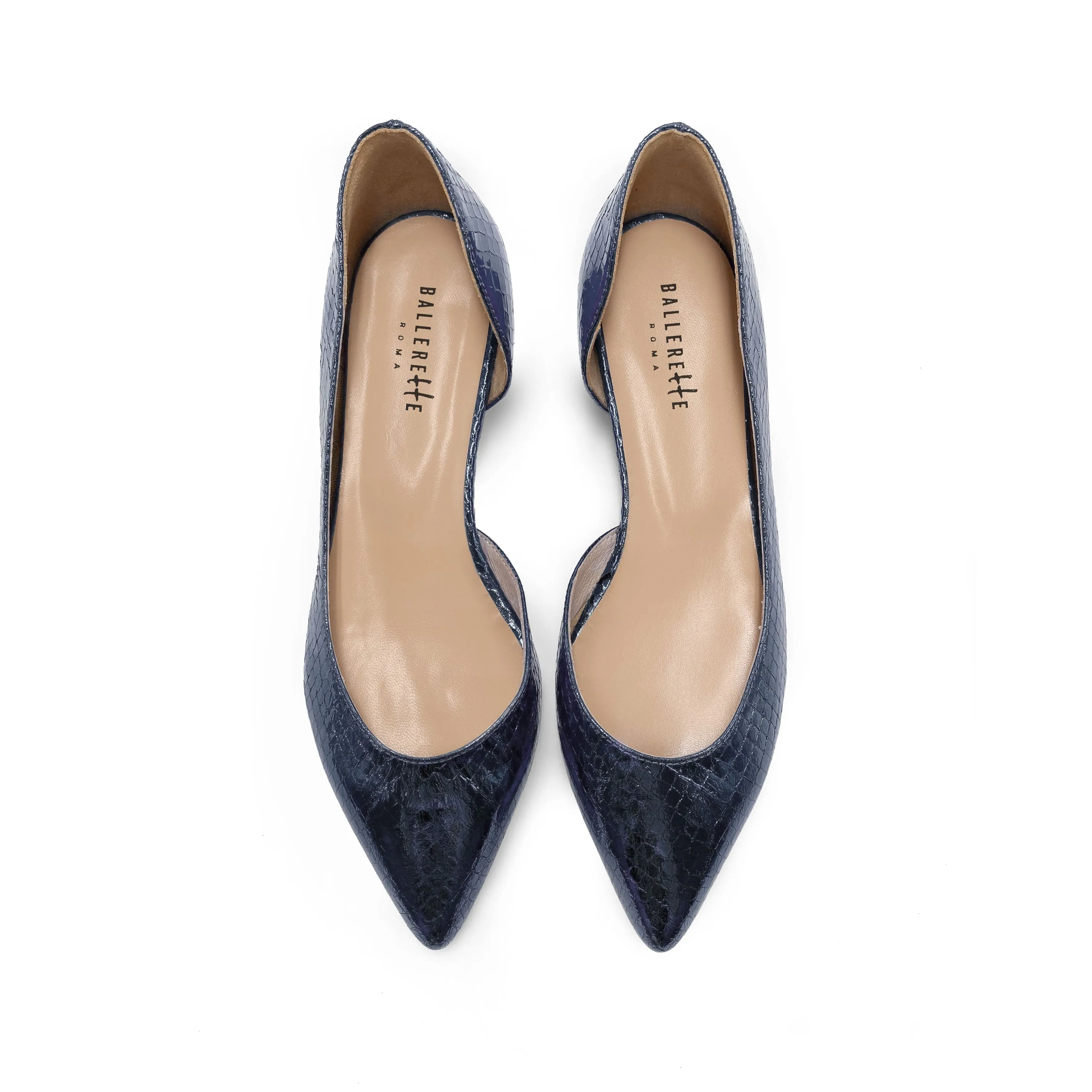 Half d'Orsay Blue Metallic Leather Ballet Flats