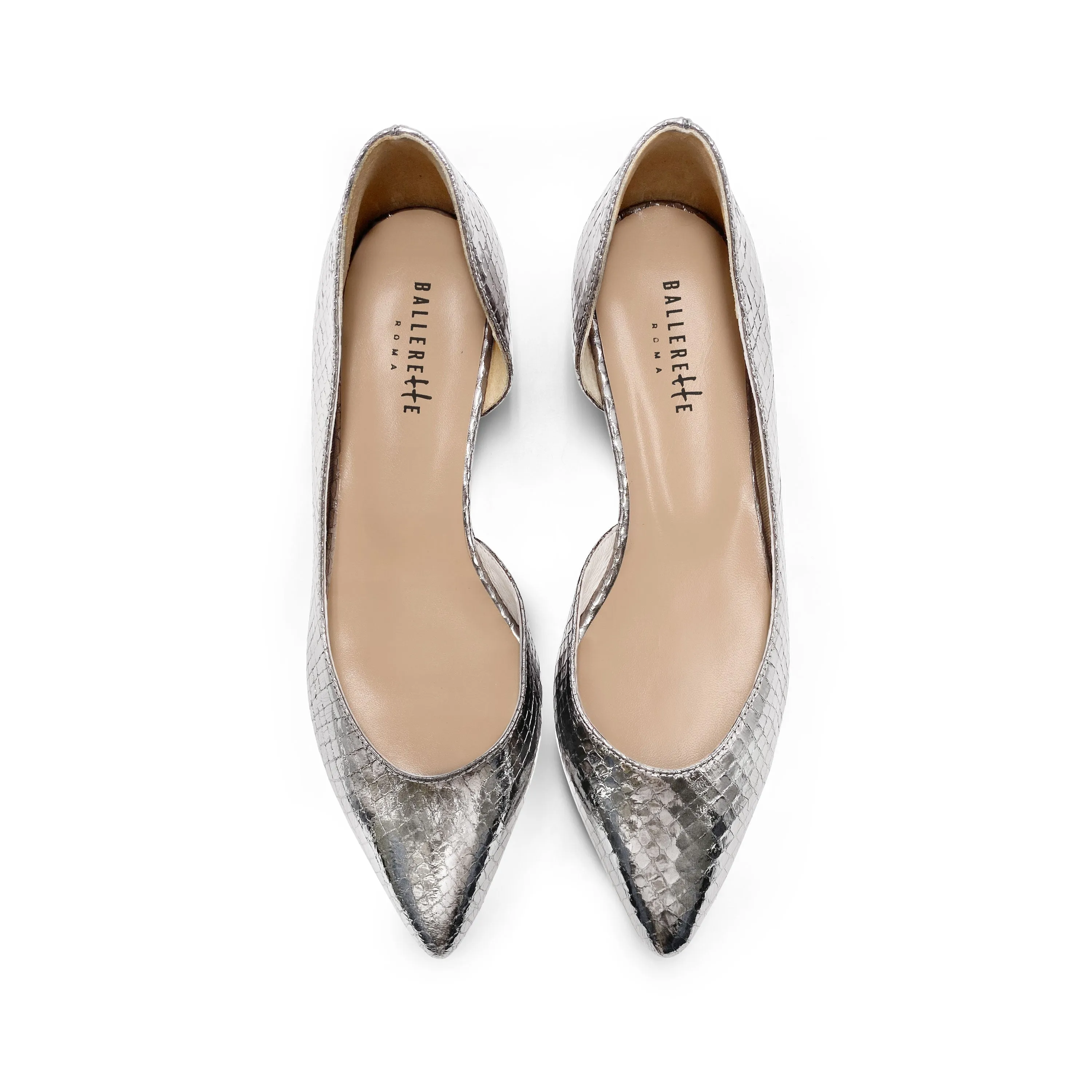 Half d'Orsay Silver Metallic Leather Ballet Flats