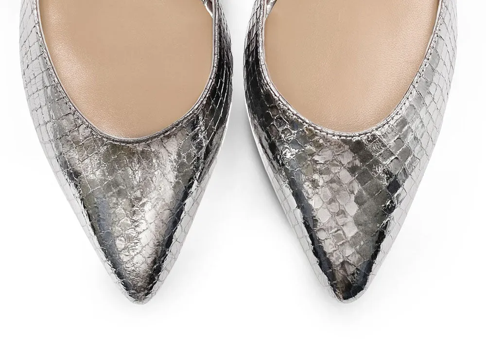 Half d'Orsay Silver Metallic Leather Ballet Flats