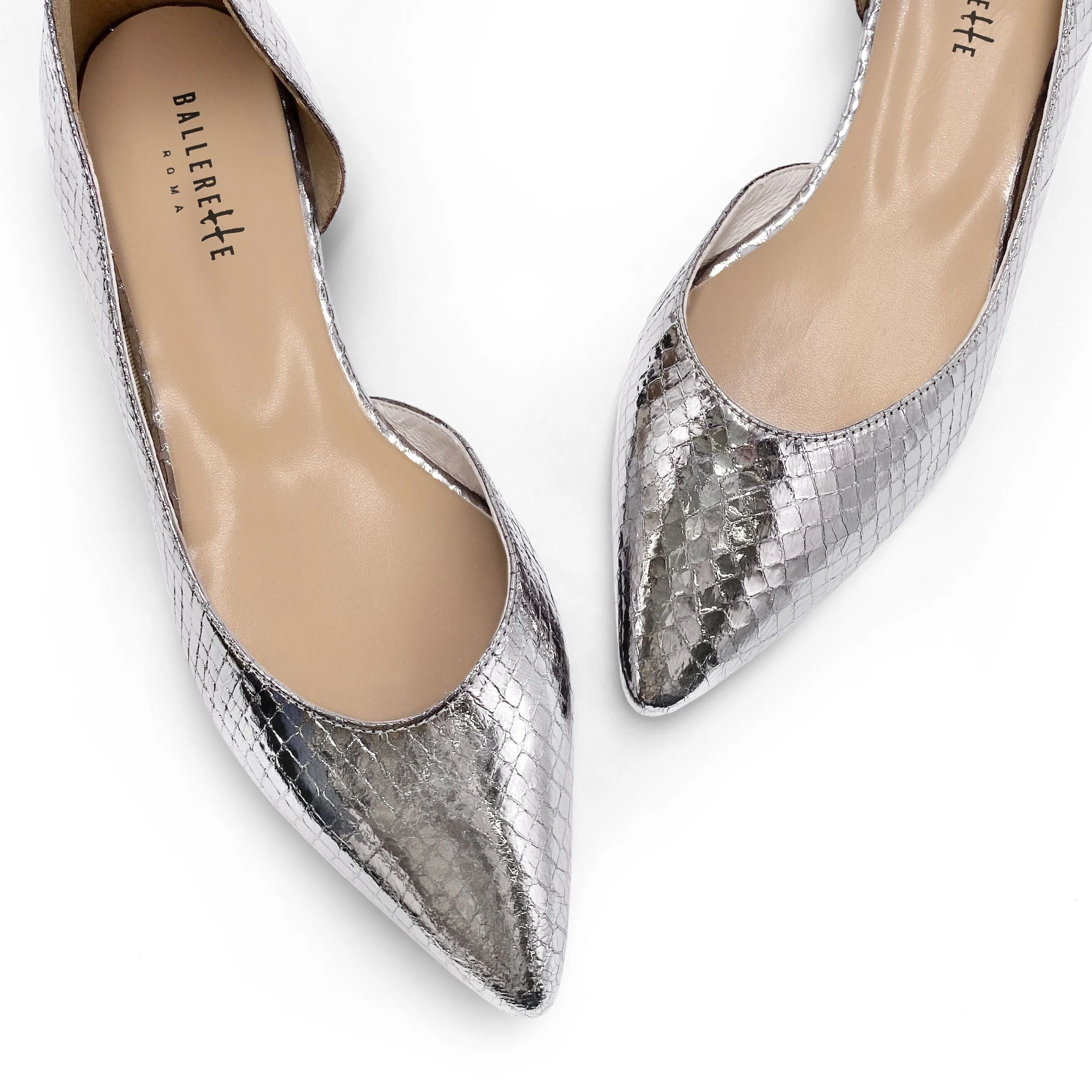 Half d'Orsay Silver Metallic Leather Ballet Flats