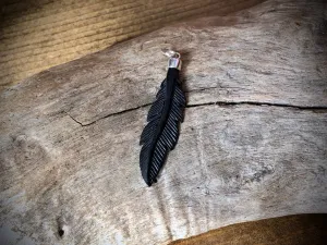 Hand Carved Black Wood Feather Pendant