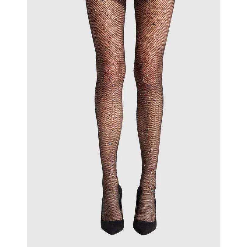 High Heel Jungle Glitter Fishnet Tights in Black [One Size]