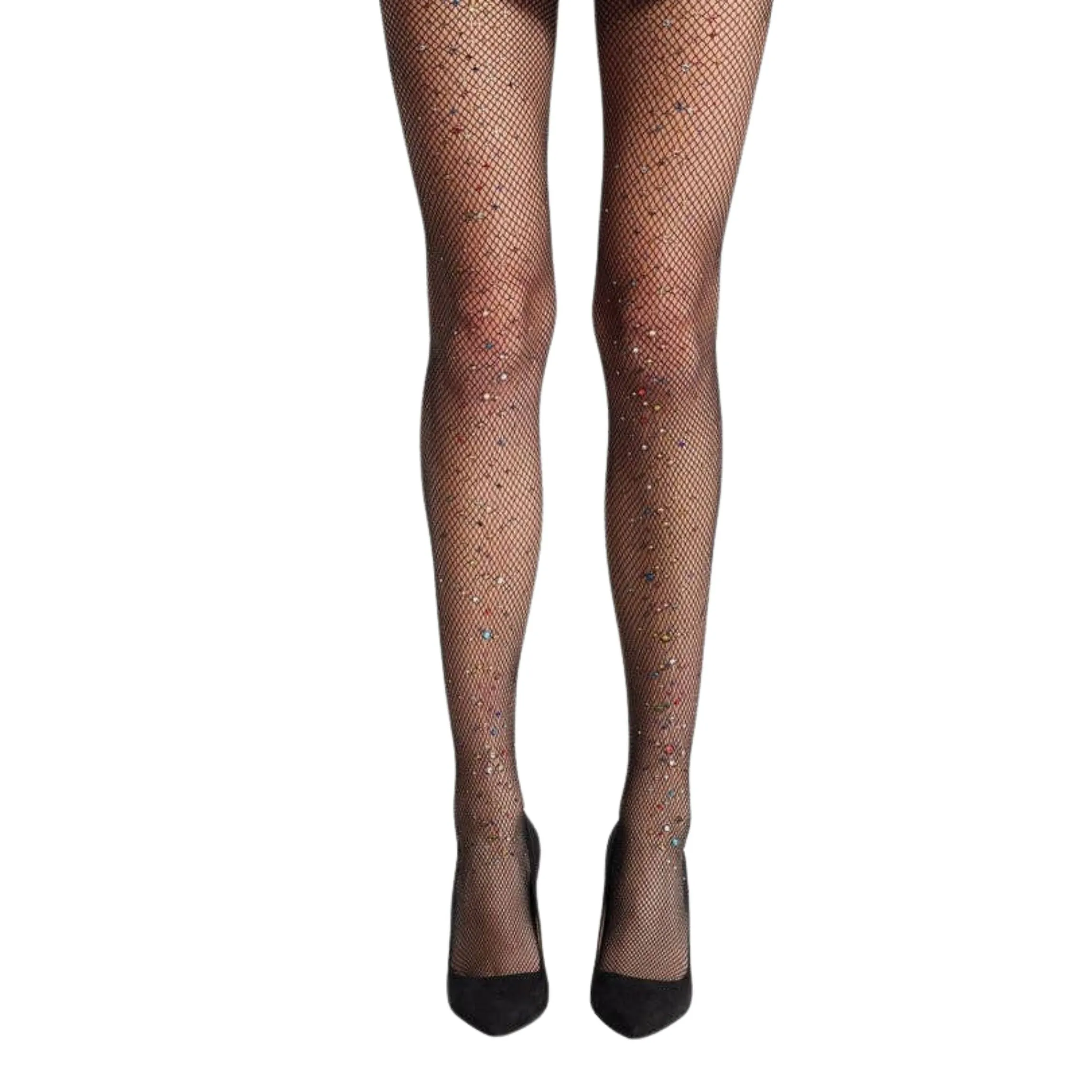 High Heel Jungle Glitter Fishnet Tights in Black [One Size]