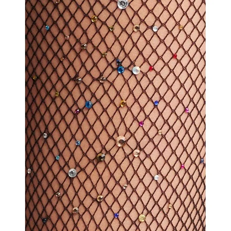 High Heel Jungle Glitter Fishnet Tights in Black [One Size]