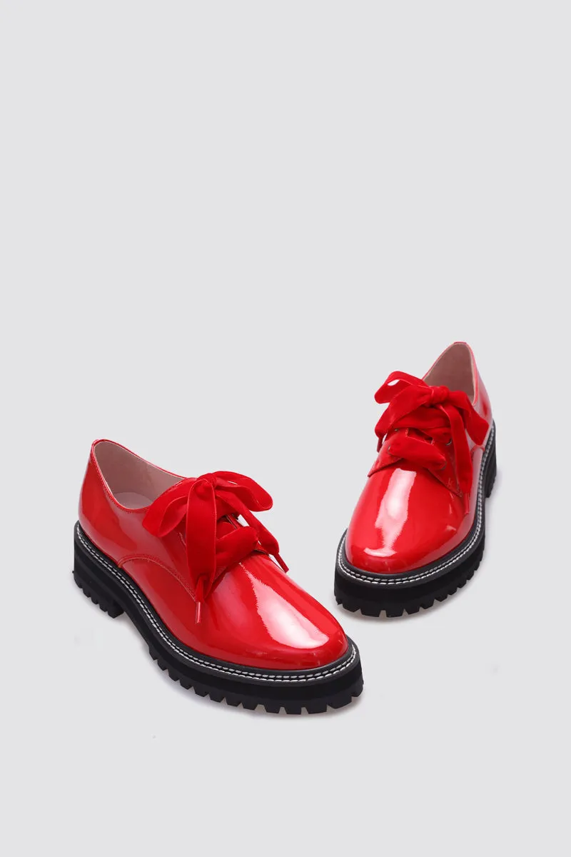 HONEY LACE UP FLAT RED PATENT LEATHER
