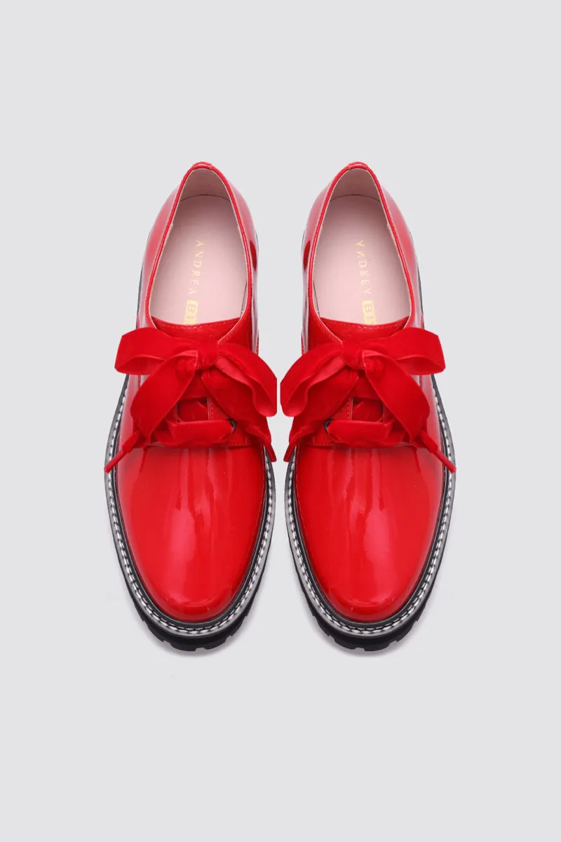 HONEY LACE UP FLAT RED PATENT LEATHER