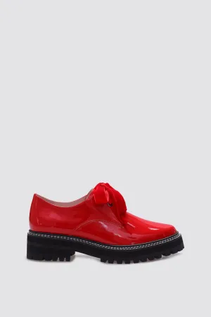 HONEY LACE UP FLAT RED PATENT LEATHER