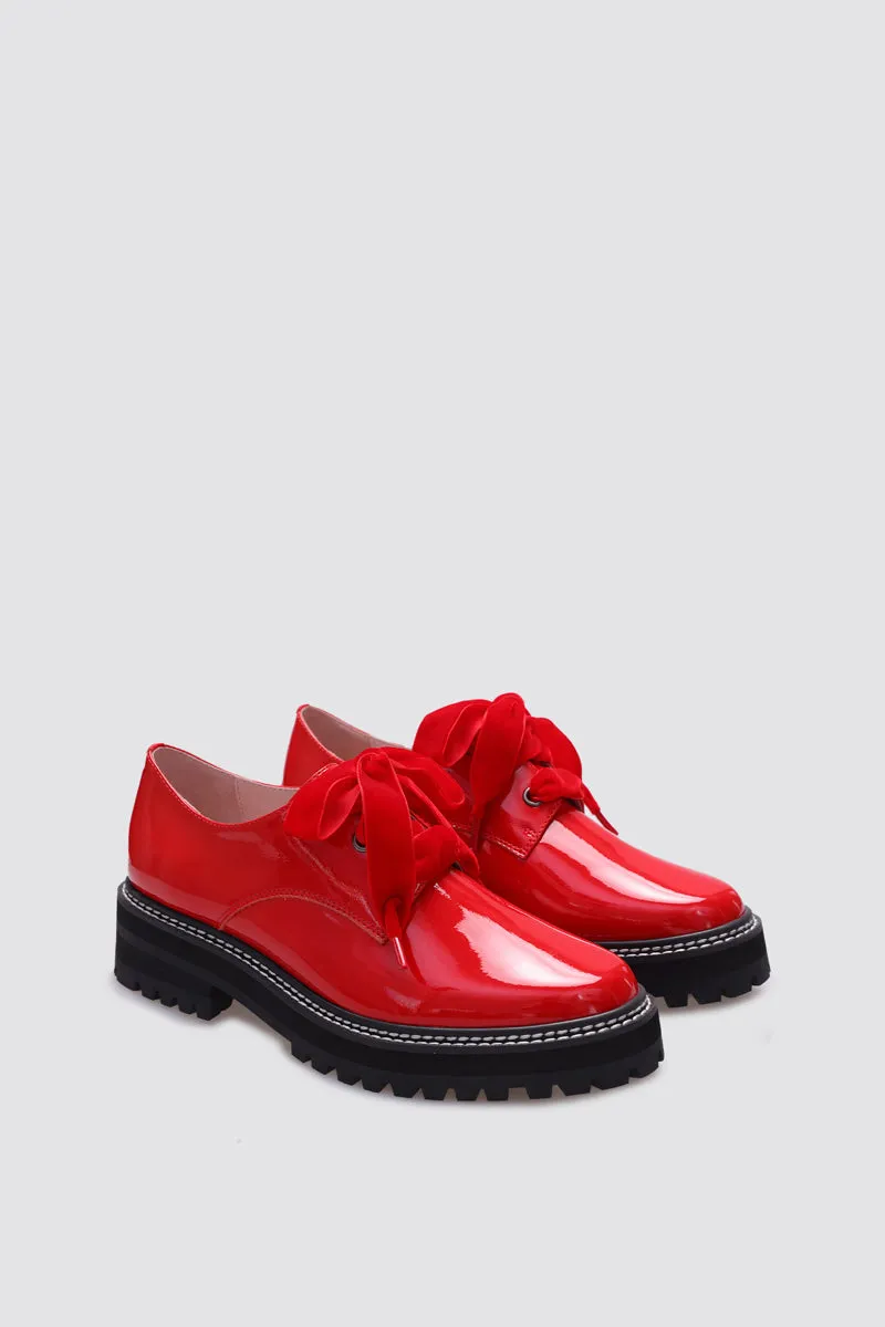 HONEY LACE UP FLAT RED PATENT LEATHER