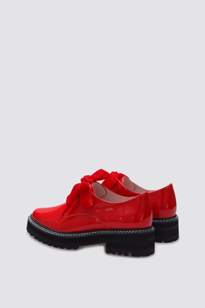 HONEY LACE UP FLAT RED PATENT LEATHER