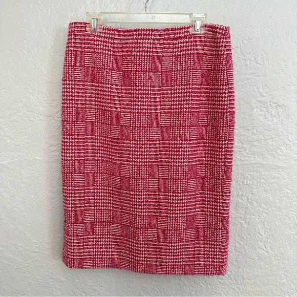 J. Crew Pink wool Houndstooth Pencil Skirt