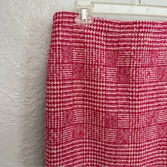 J. Crew Pink wool Houndstooth Pencil Skirt