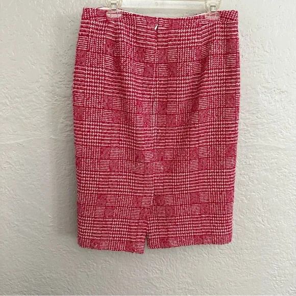 J. Crew Pink wool Houndstooth Pencil Skirt