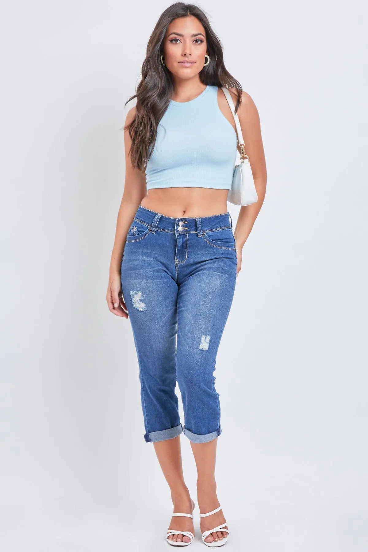 Junior Wannabettabutt 2 Button High-Rise Double Roll Up Cropped Jean, Pack Of 12