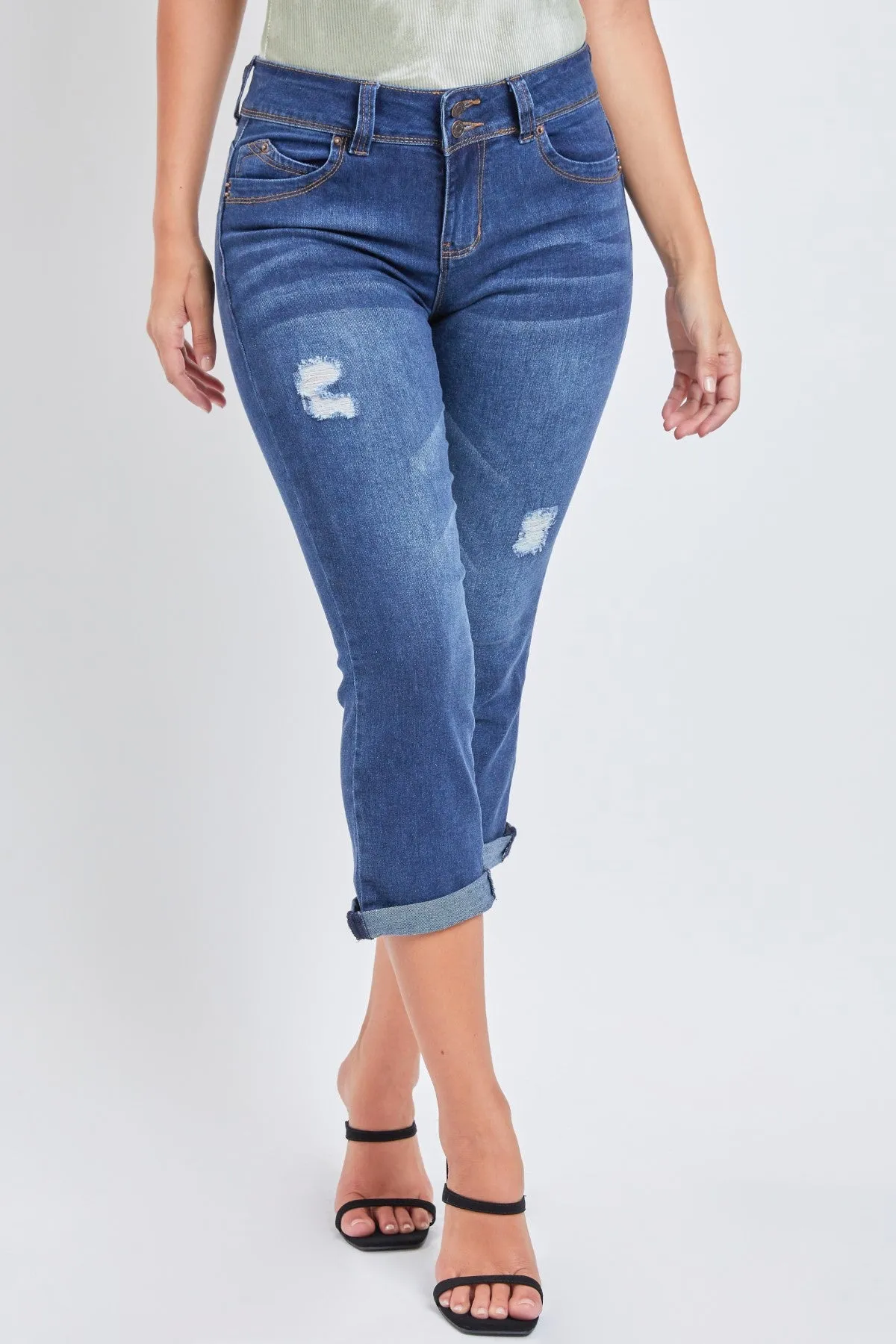 Junior Wannabettabutt 2 Button High-Rise Double Roll Up Cropped Jean, Pack Of 12