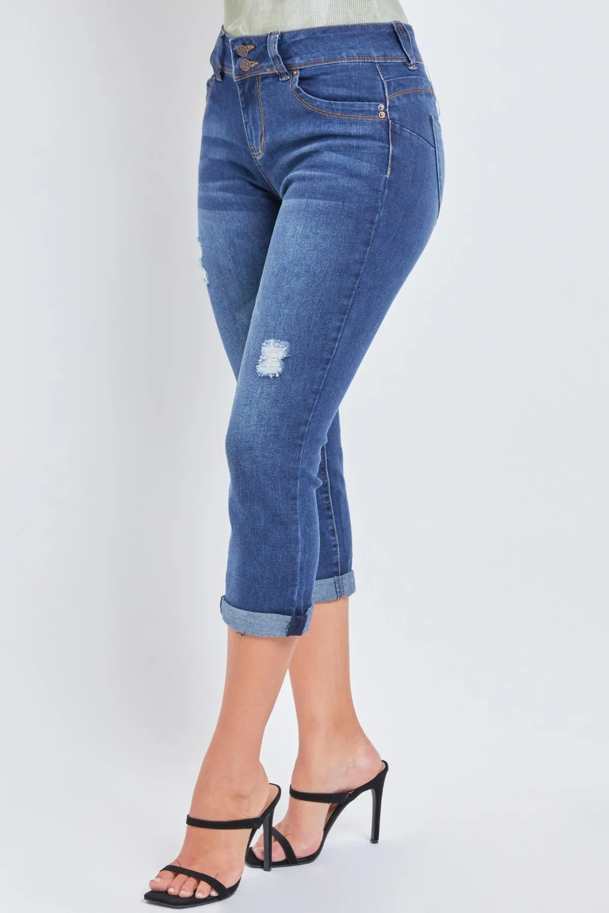 Junior Wannabettabutt 2 Button High-Rise Double Roll Up Cropped Jean, Pack Of 12