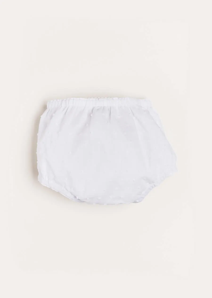 Lace Trim Embroidered Bloomers in White (1-6mths)