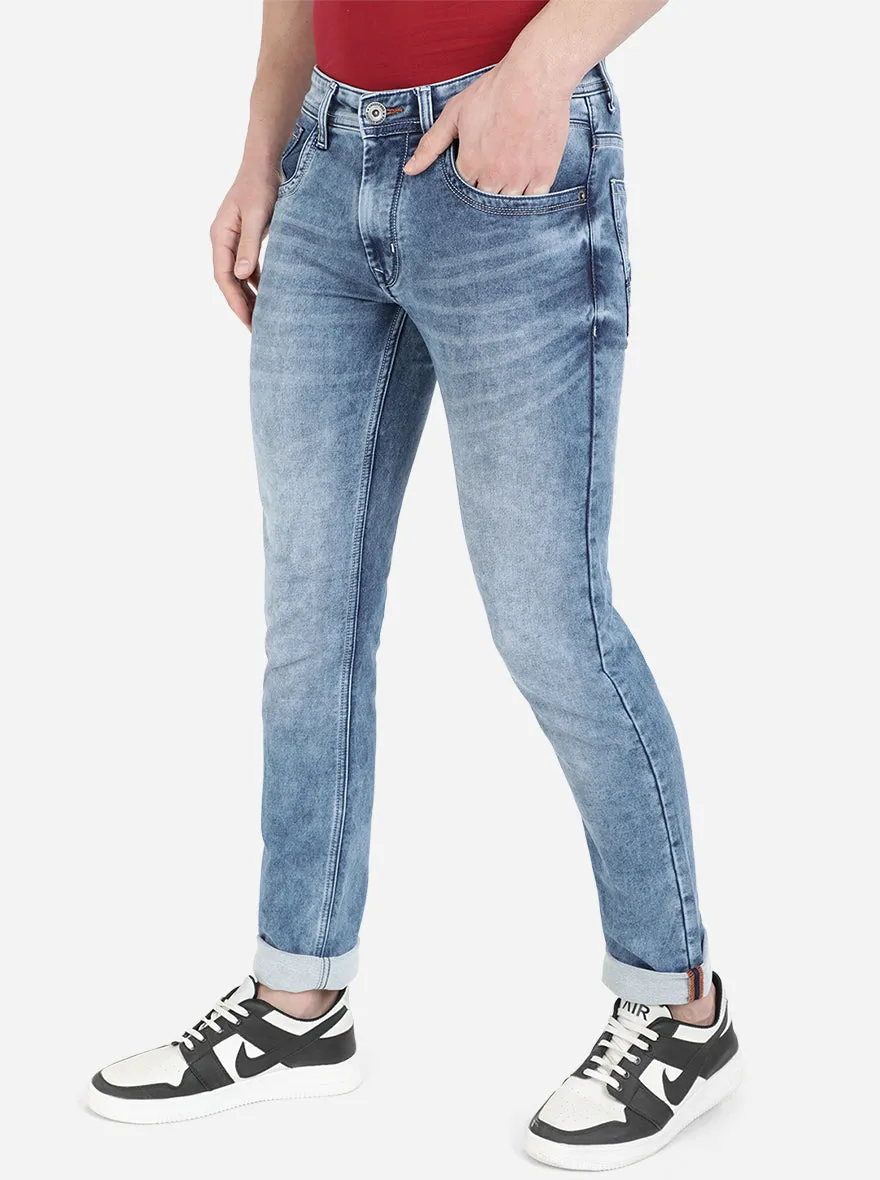 Light Blue Washed Narrow Fit Jeans | Greenfibre
