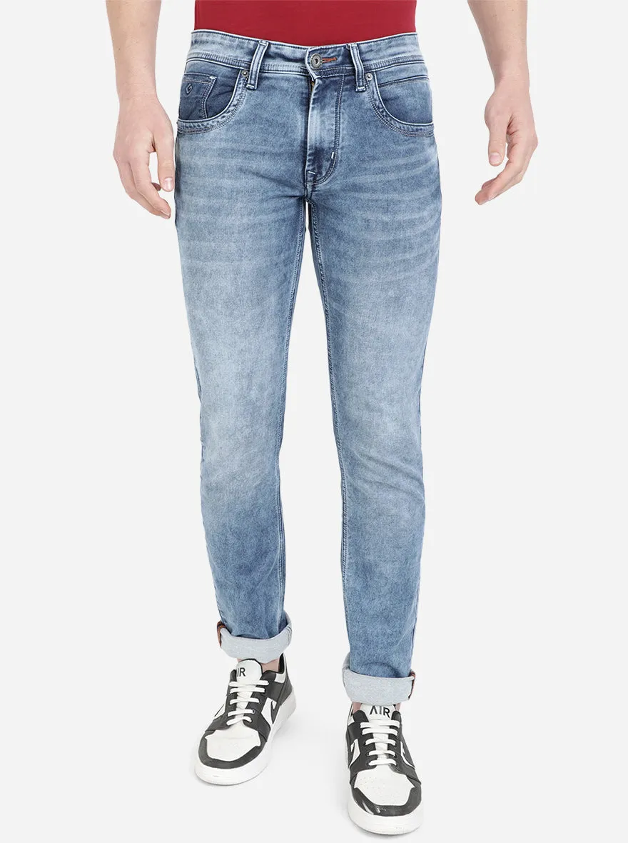 Light Blue Washed Narrow Fit Jeans | Greenfibre