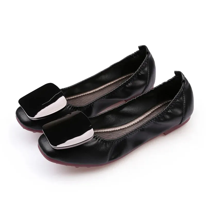 Light Metal buckle roll-up flats ladies shoes cozy moccasins sequined cloth foldable ballet flats woman size