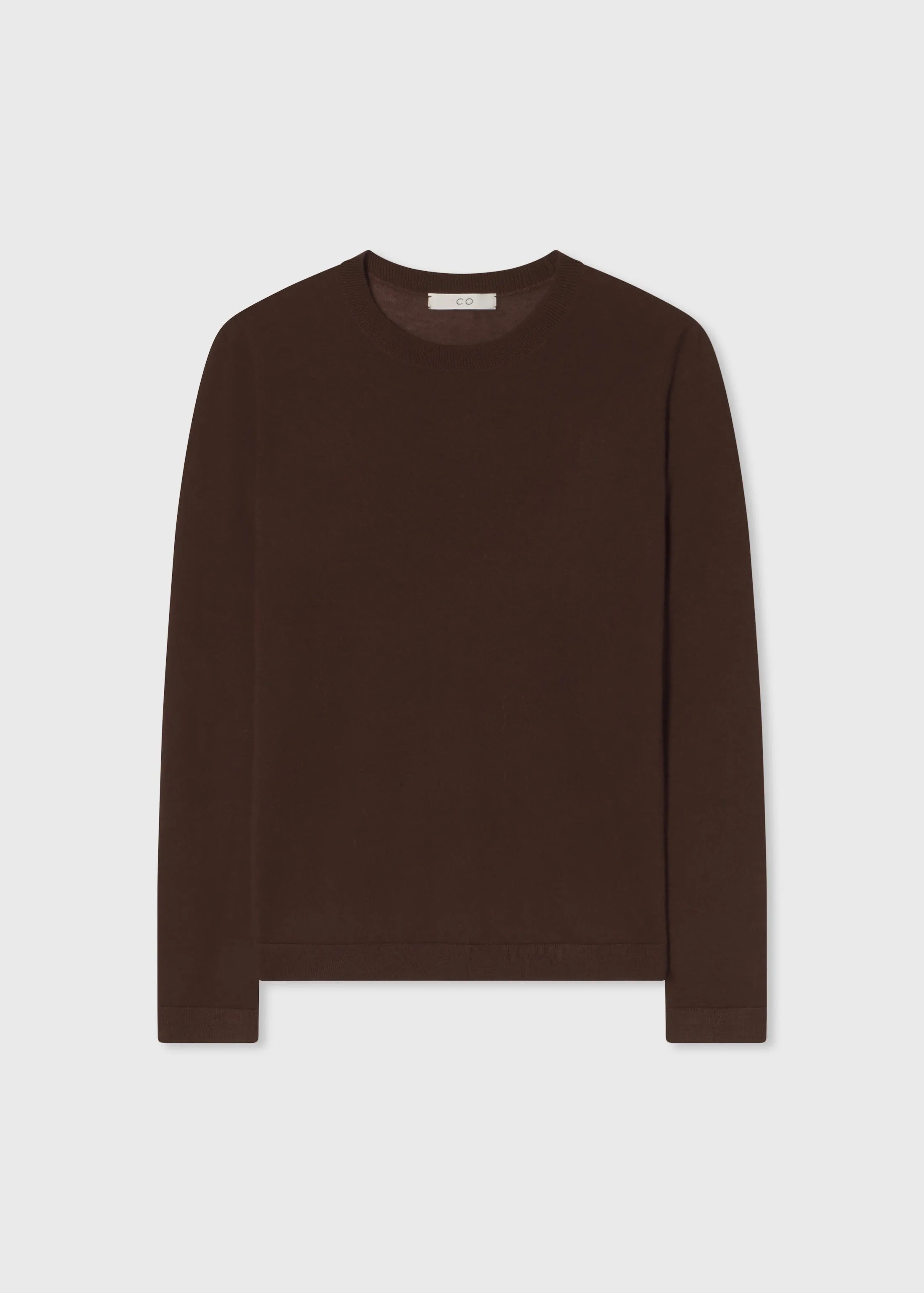 Long Sleeve Crew in Fine Cashmere - Brown