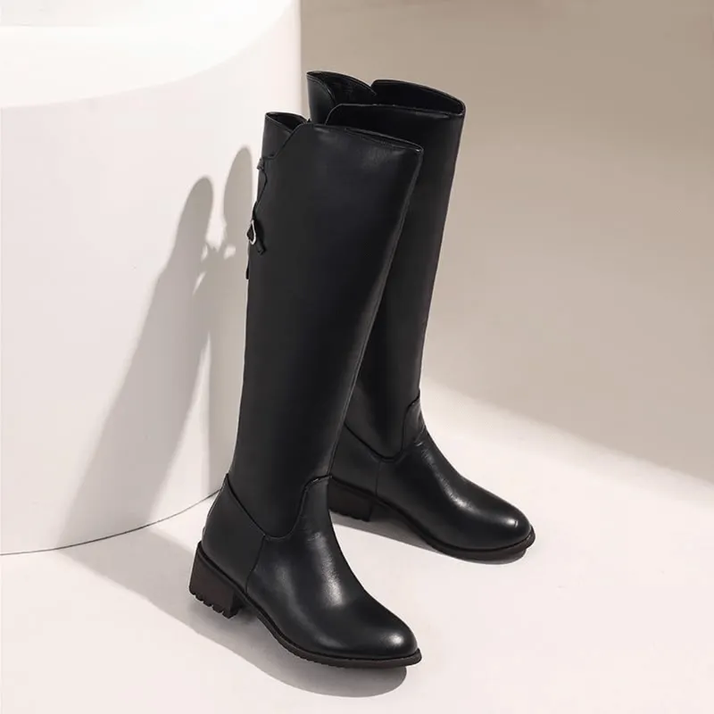 Mason | Women's Mid Calf Boots Low Heel Knee High Boot Fashion Zip Winter Boots