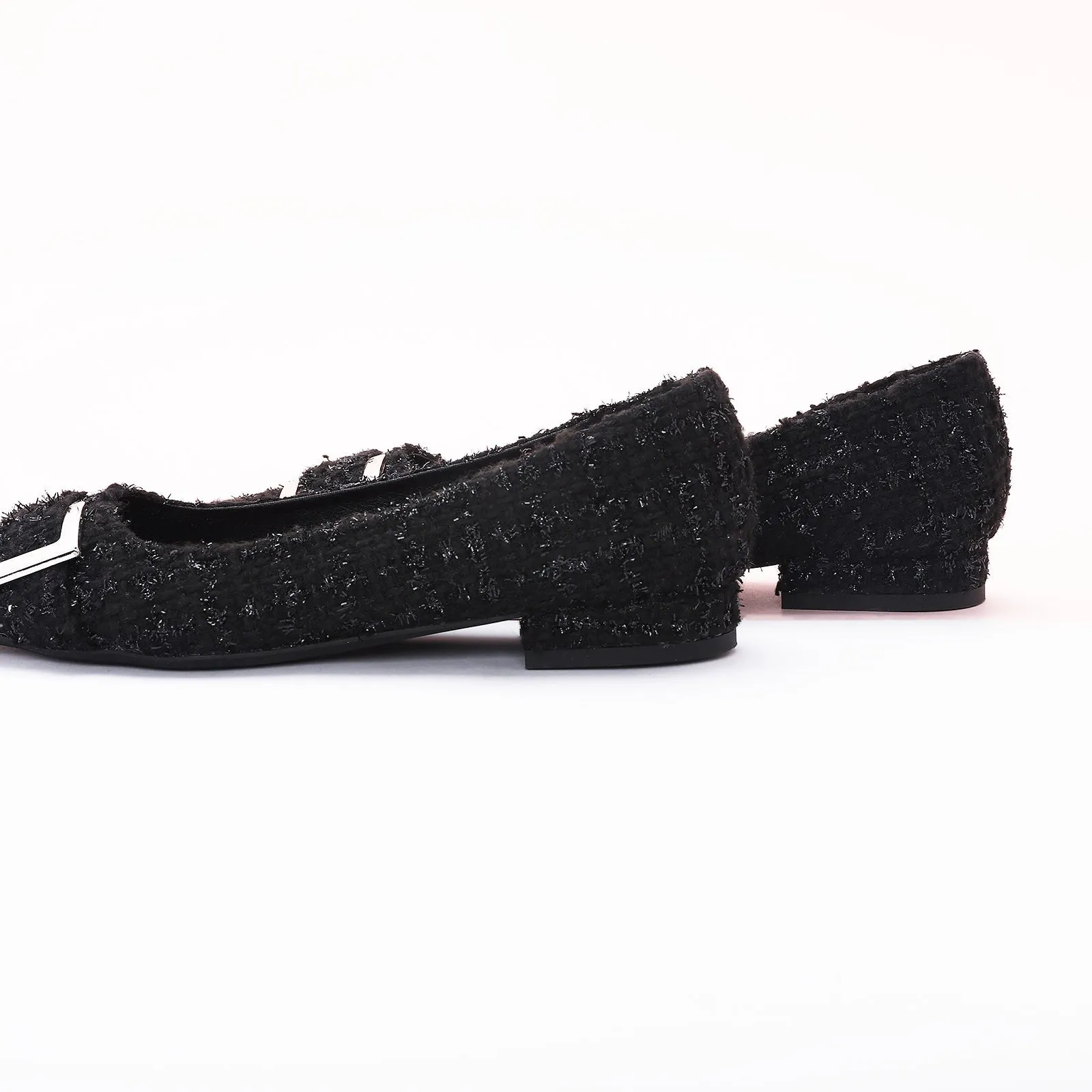Metal Buckle Pointy Tweed Flats(SALE)