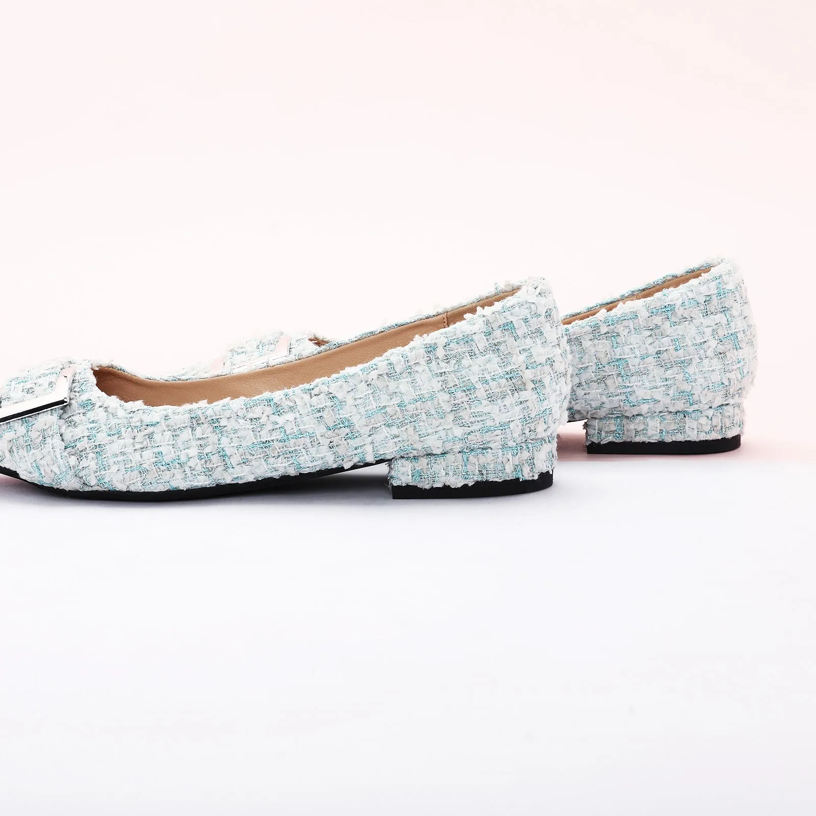 Metal Buckle Pointy Tweed Flats(SALE)