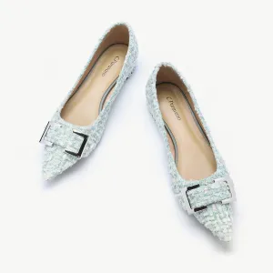Metal Buckle Pointy Tweed Flats(SALE)