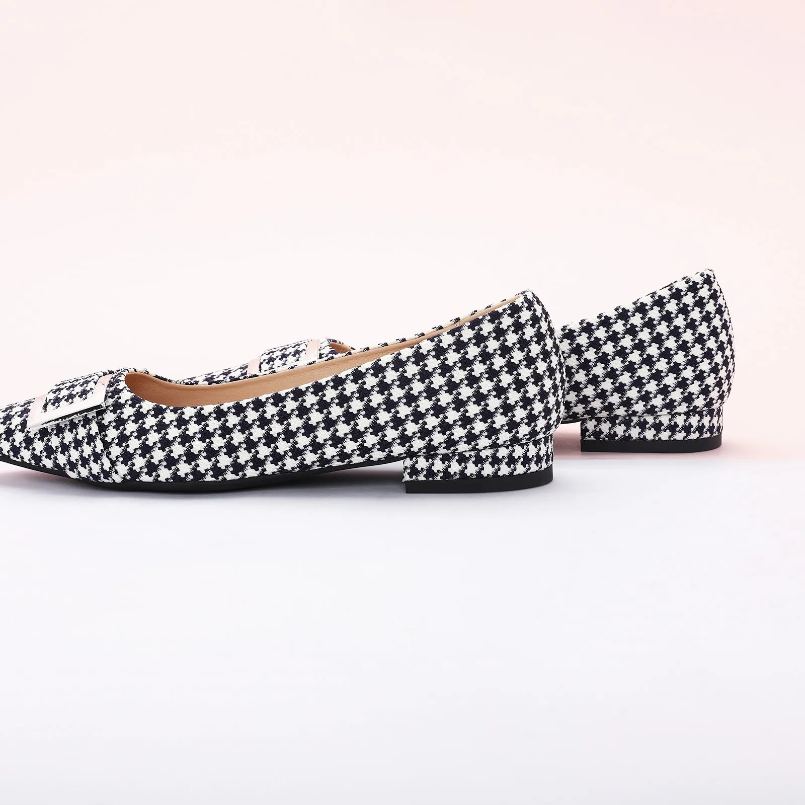 Metal Buckle Pointy Tweed Flats(SALE)