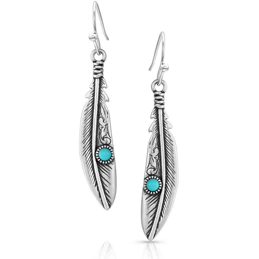 Montana Silversmiths Solo Flight Turquoise Feather Earrings