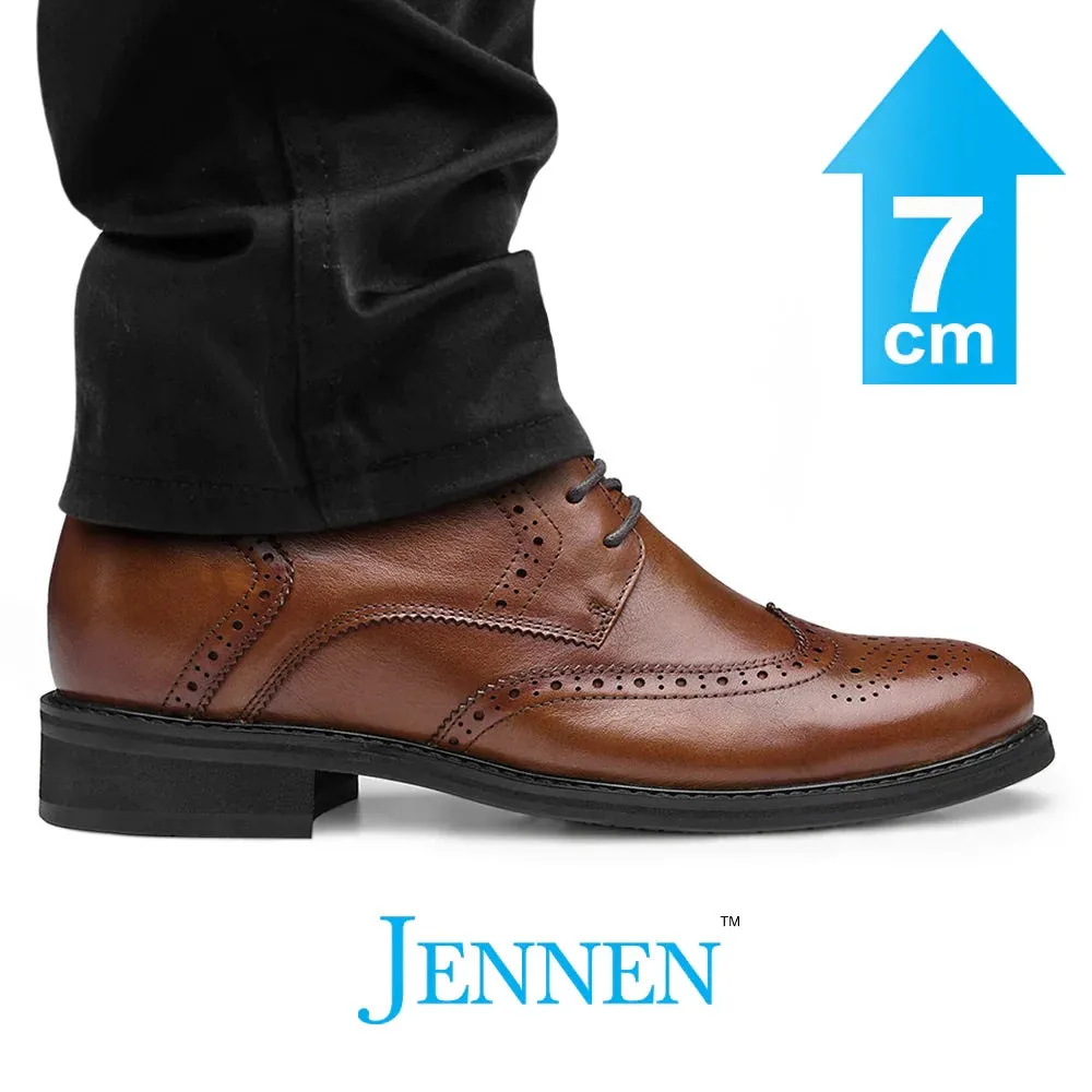 Mr. Ives Brown 7cm | 2.8 inches Taller Brogue Men's Heeled Boots