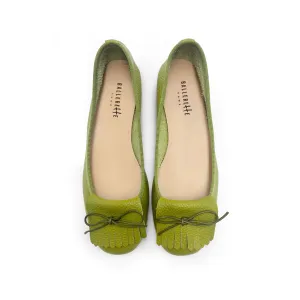 Olive Green Leather Moccasins with Fringes