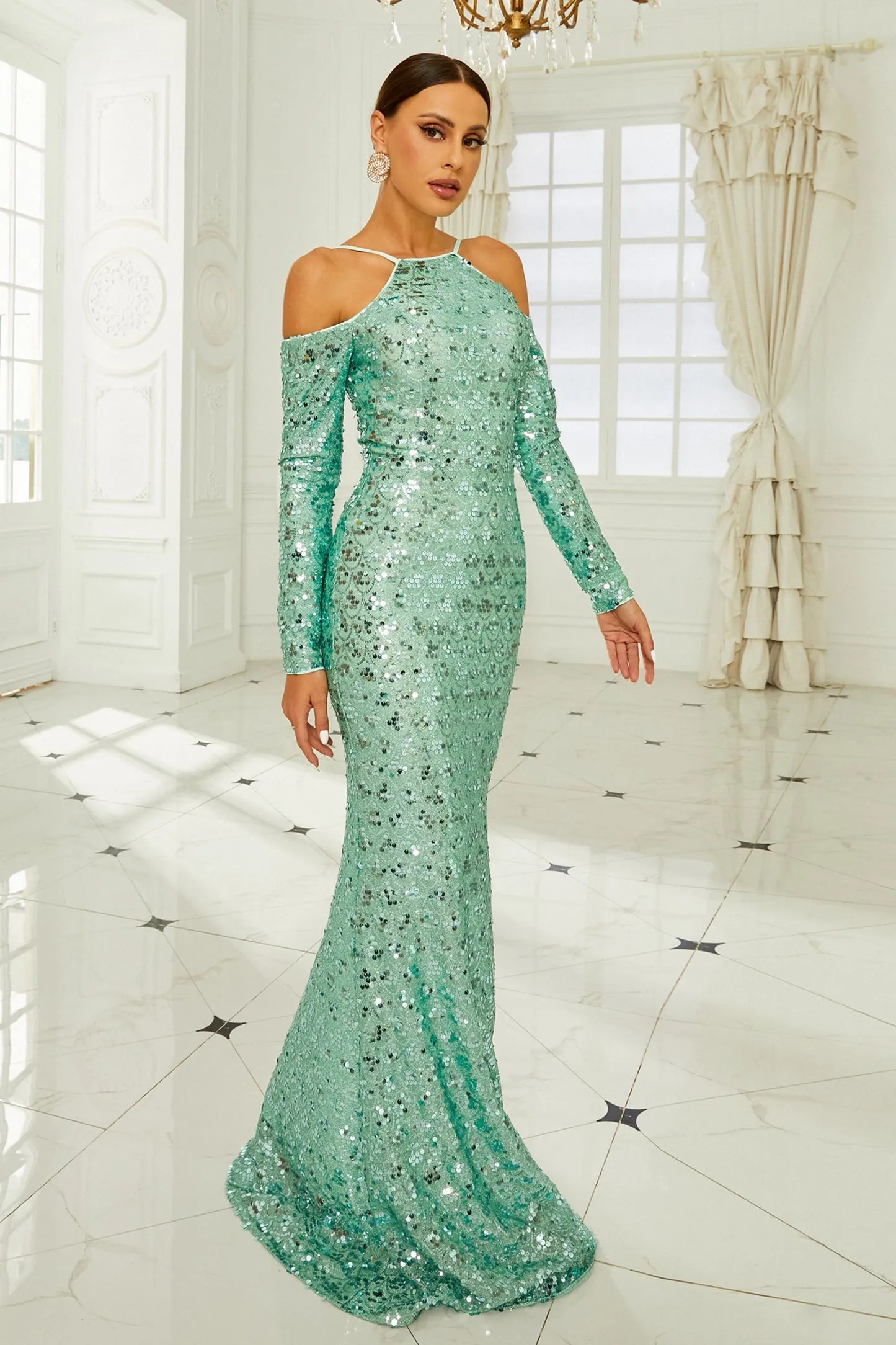 One Shoulder Ruched Draped Side Floor Length Formal Dress
