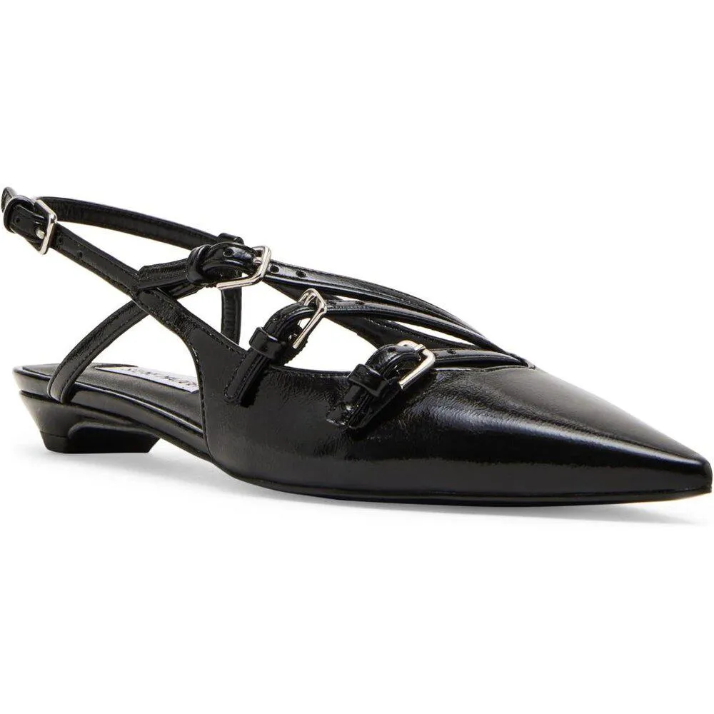 Peony Black Patent Strappy Buckle Flats