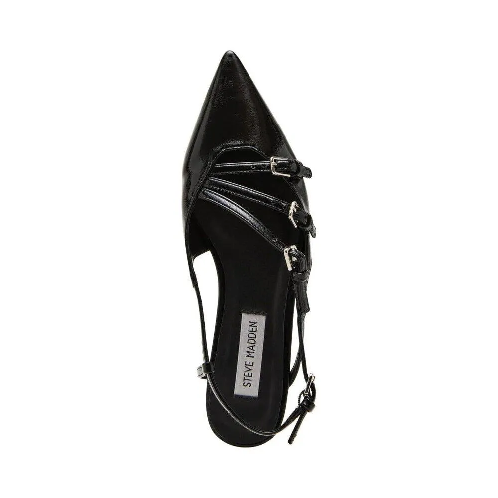 Peony Black Patent Strappy Buckle Flats