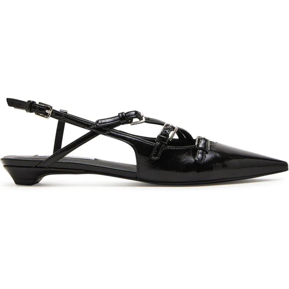 Peony Black Patent Strappy Buckle Flats