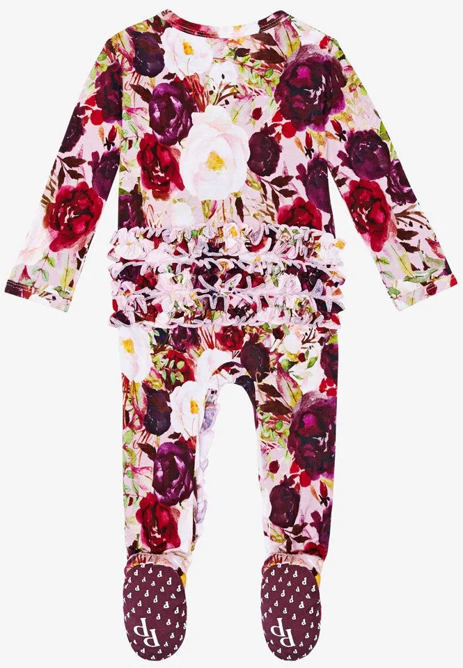 Posh Peanut Gracie Floral Ruffled Zippered Footie