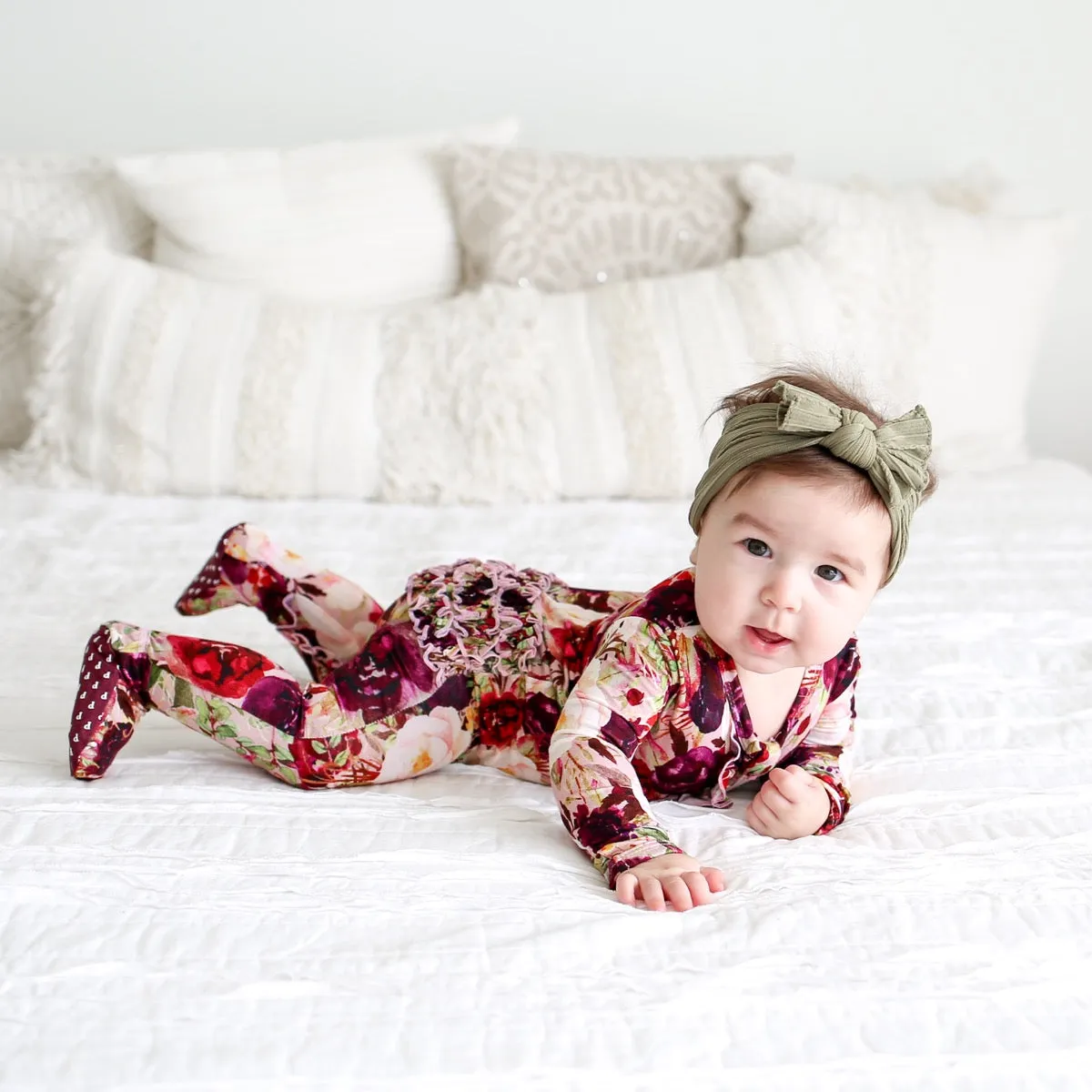 Posh Peanut Gracie Floral Ruffled Zippered Footie