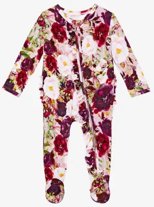 Posh Peanut Gracie Floral Ruffled Zippered Footie