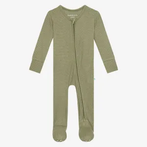 Posh Peanut Olive Waffle Footie Zippered One Piece