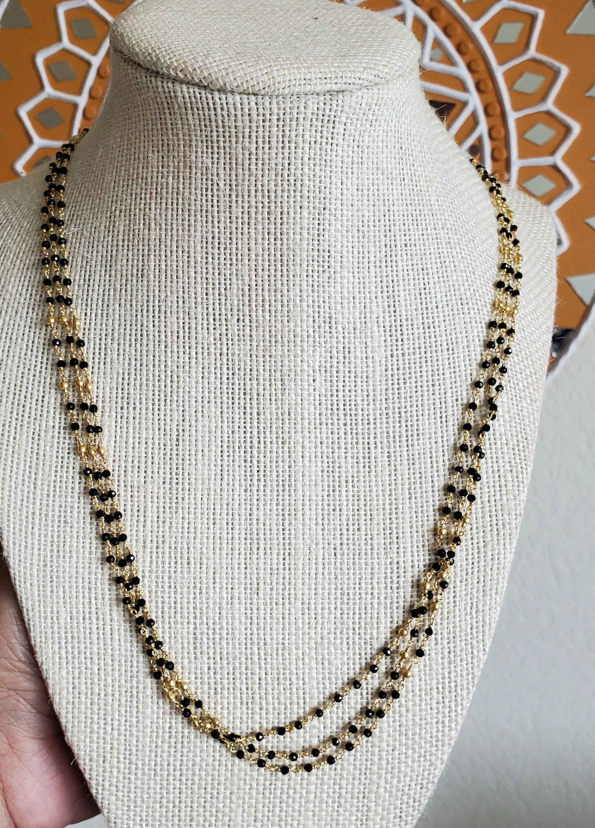 PREORDER Silver 3 Line Sleek Black Bead Chain