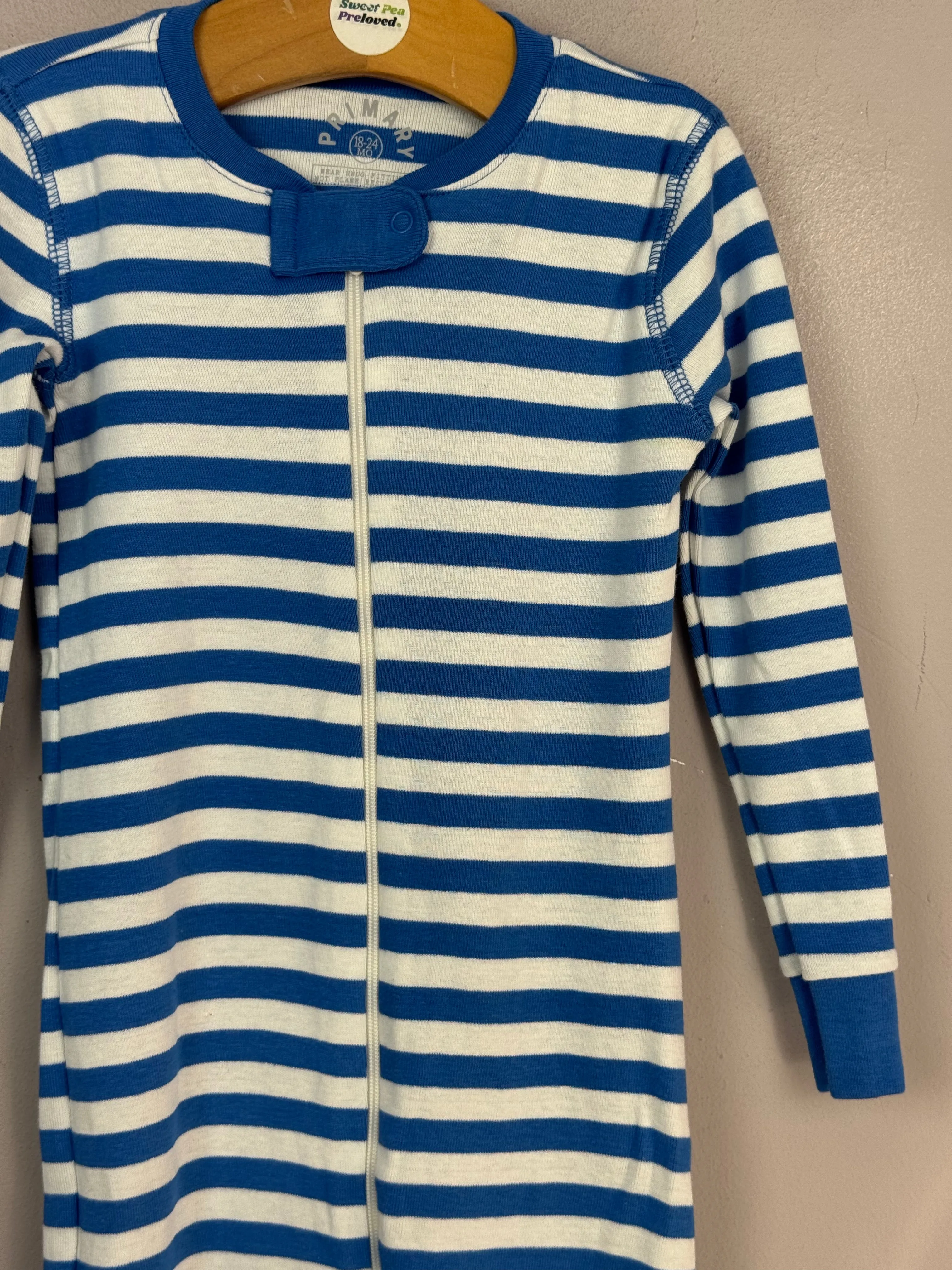 Primary Organic Sleepsuit - Blue Stripes (new) 18-24m