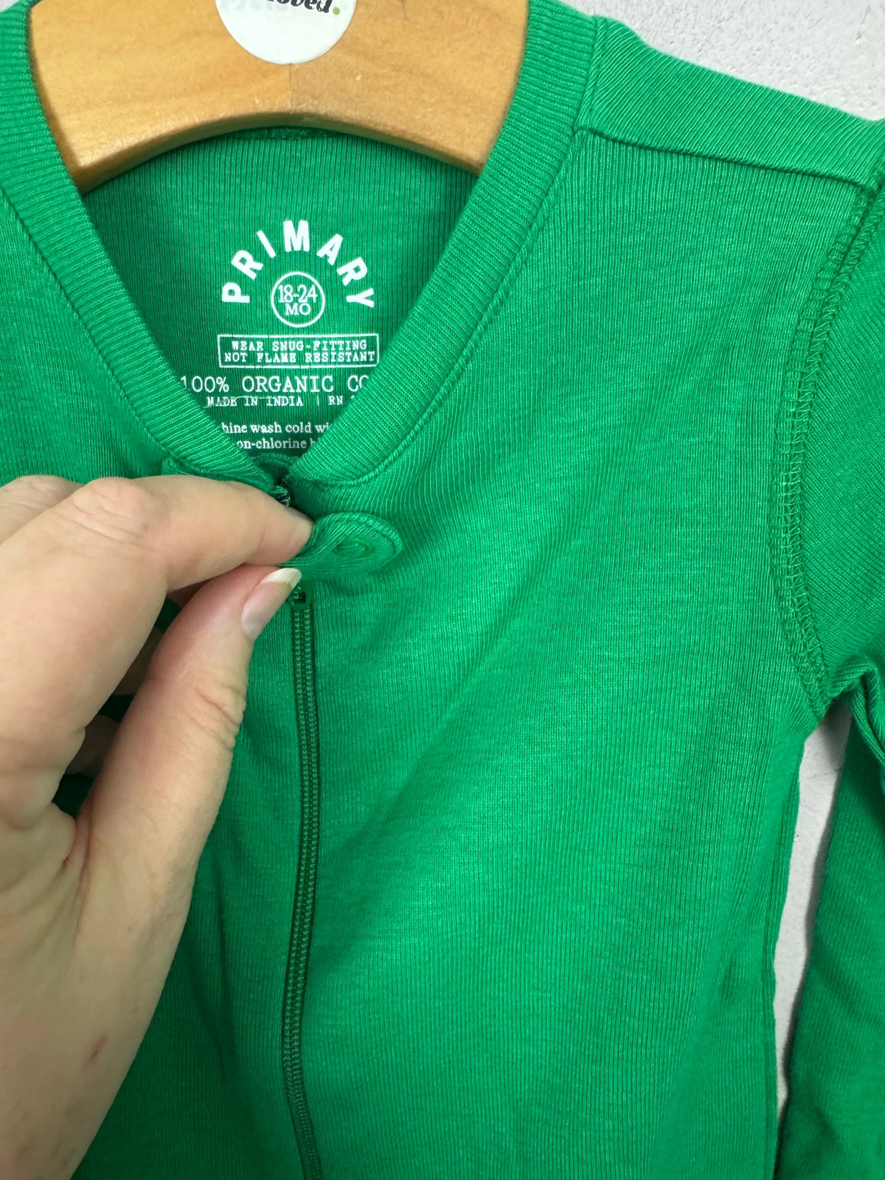 Primary Organic Sleepsuit - Plain dye, Grass Green (New) 6-9m, 18-24m