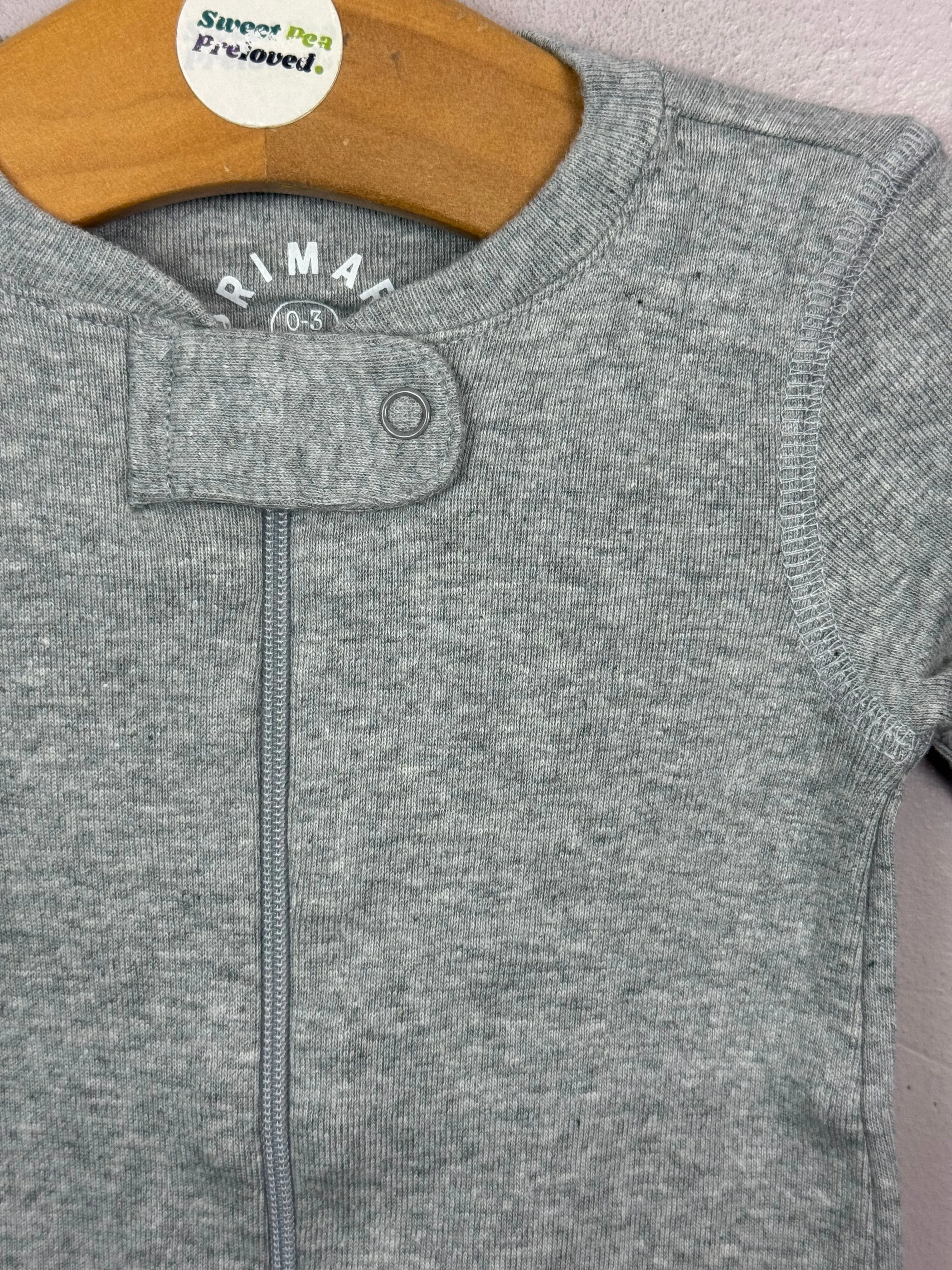 Primary Organic Sleepsuit - Plain dye Grey (New) Newborn, 0-3m