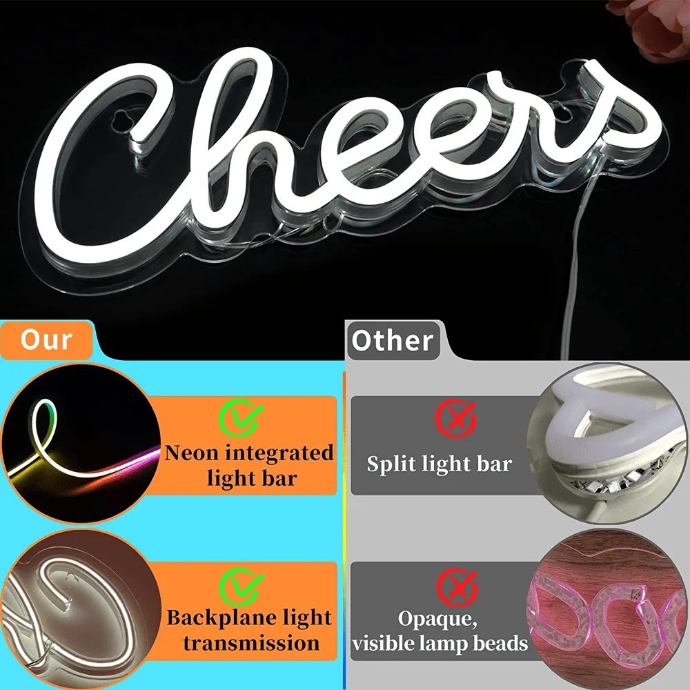"CHEERS" NEON LED WALL SIGN ON ACRYLIC PLAQUE